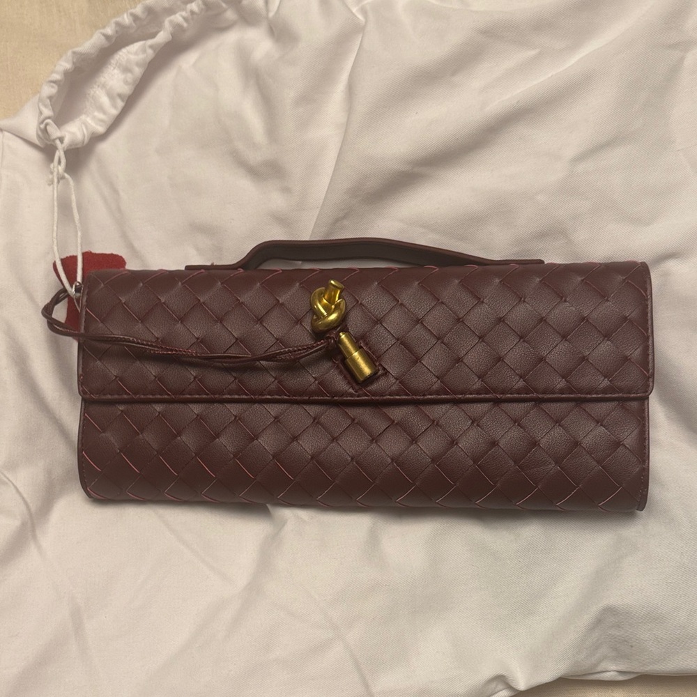 Leather Burgundy Woven Clutch Purse